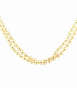 Collier de perles ancien double rang, fermoir or et diamants