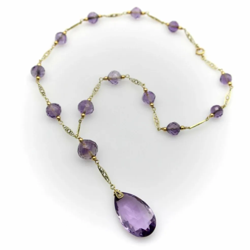 Collier de perles d’améthyste rose en or édouardien
