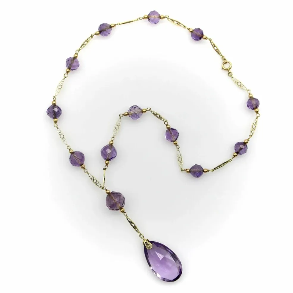Collier de perles d’améthyste rose en or édouardien