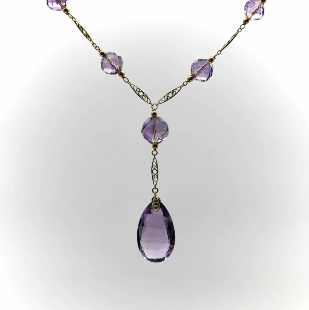 Collier de perles d’améthyste rose en or édouardien