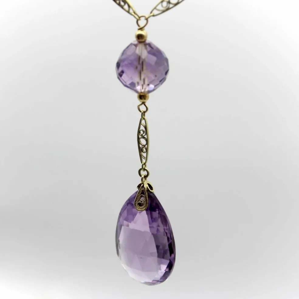 Collier de perles d’améthyste rose en or édouardien