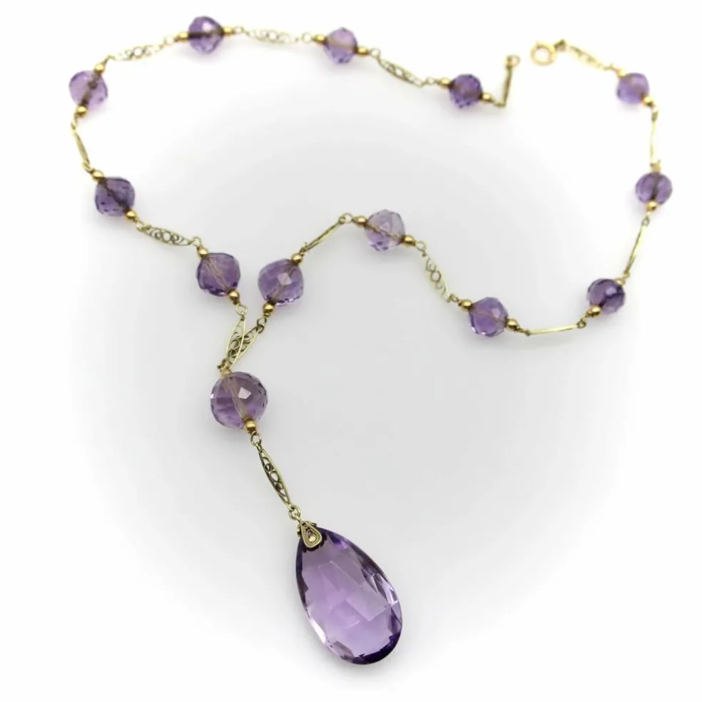 Collier de perles d’améthyste rose en or édouardien