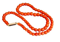 Collier De Perles De Corail Ancien Facettées, Fermoir Or