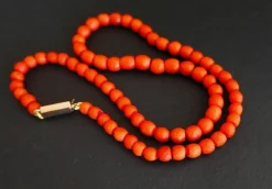 Collier De Perles De Corail Ancien Facettées, Fermoir Or