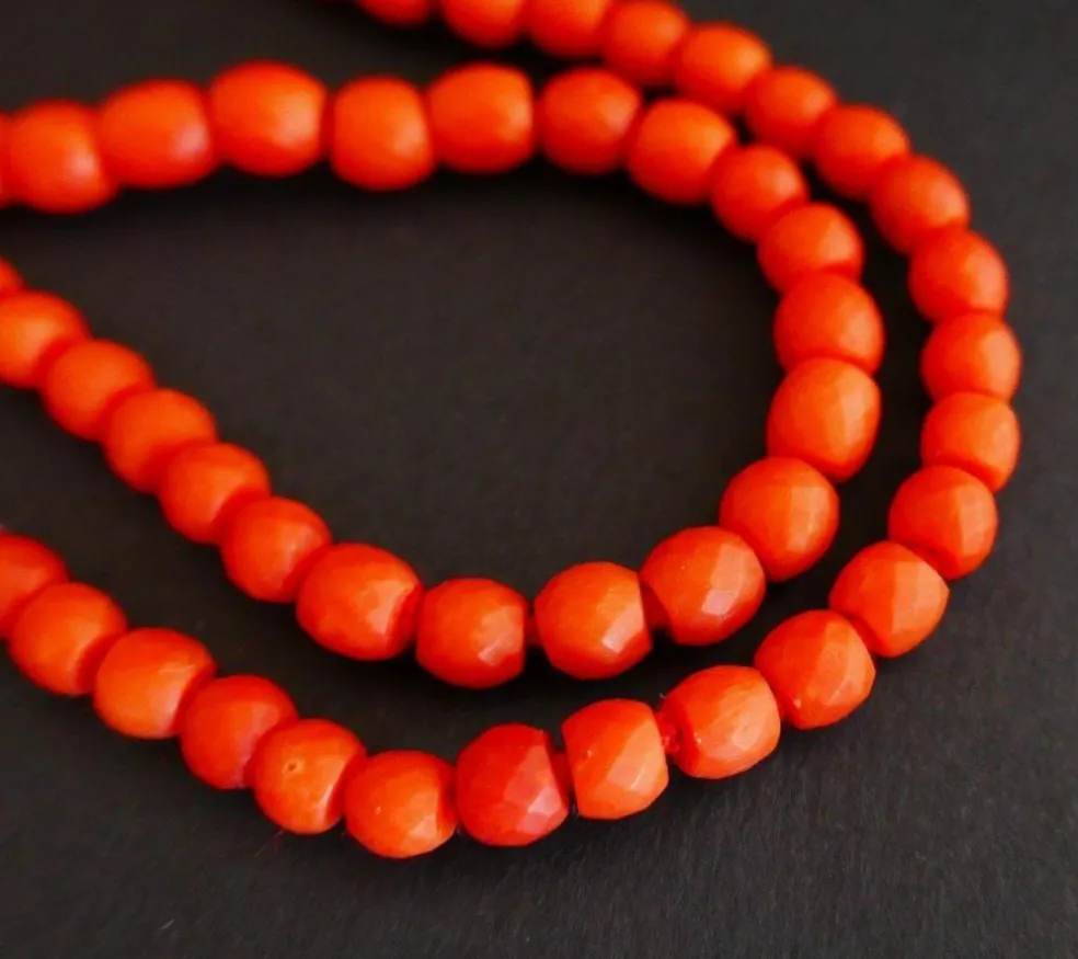 Collier De Perles De Corail Ancien Facettées, Fermoir Or