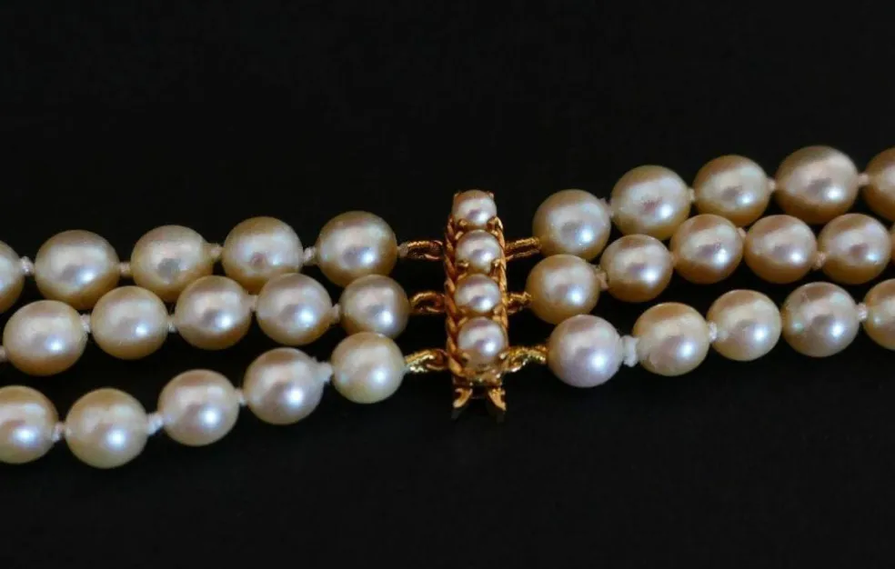 Collier De Perles De Culture 3 Rangs, Fermoir Perles