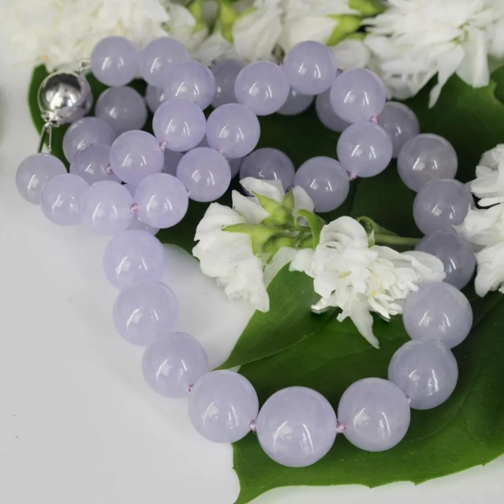 Collier de perles de jade jadeite parme
