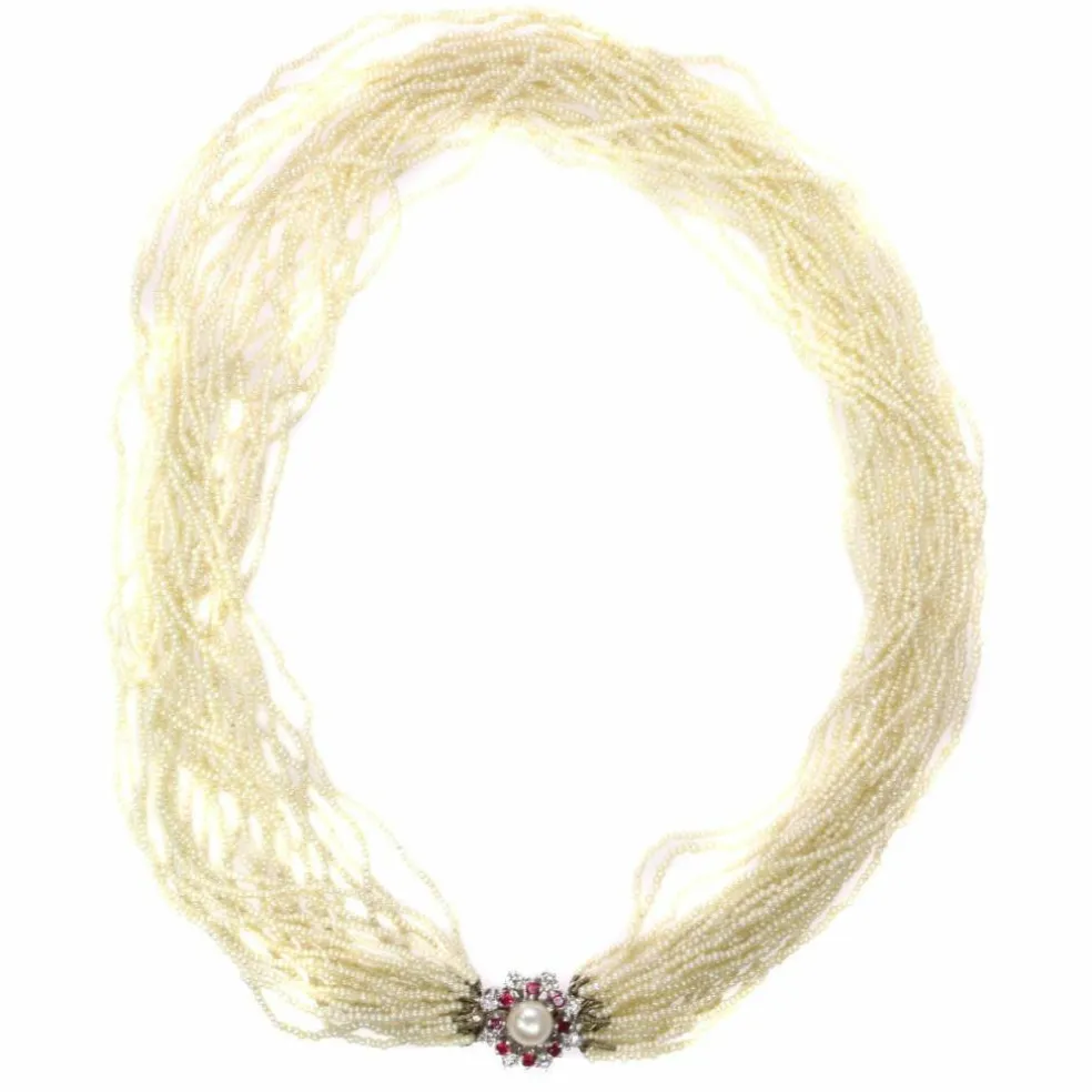 Collier de perles, diamant, rubis