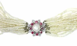 Collier de perles, diamant, rubis