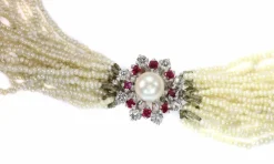 Collier de perles, diamant, rubis