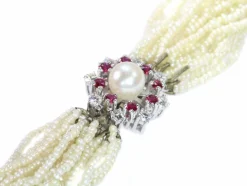 Collier de perles, diamant, rubis