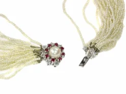 Collier de perles, diamant, rubis