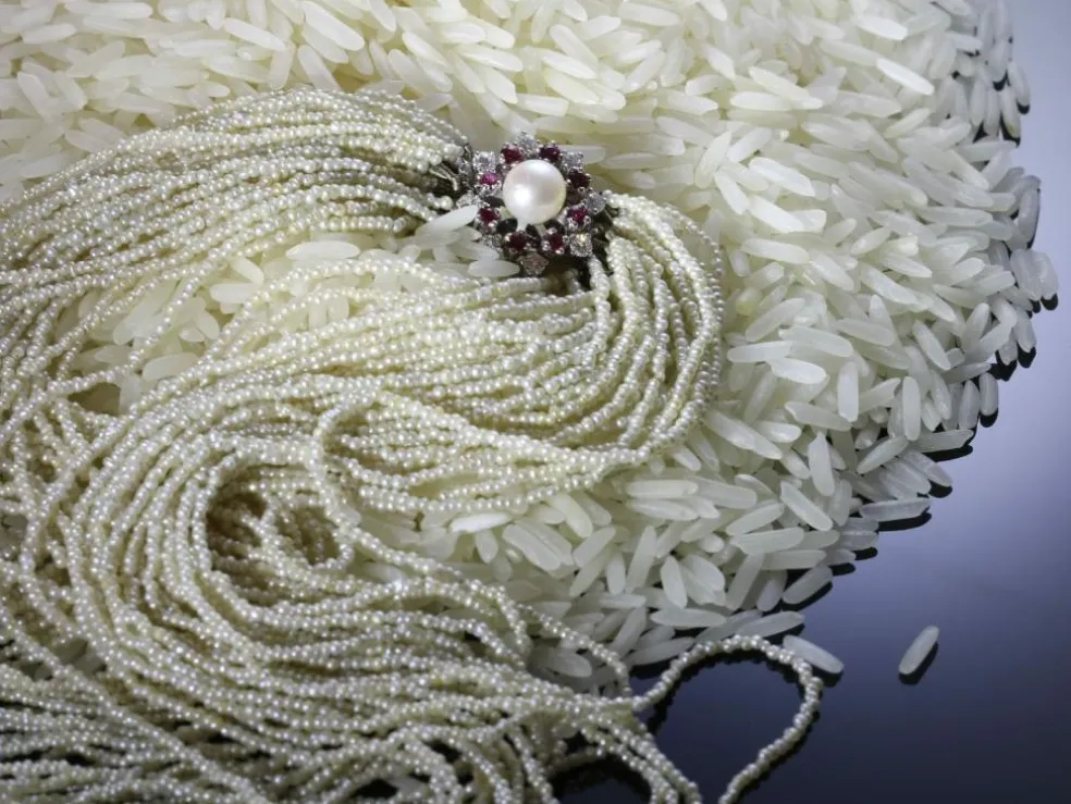Collier de perles, diamant, rubis