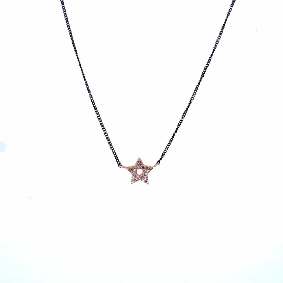 Collier Design Pendentif Étoile Diamant Or Noir