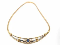 Collier deux ors avec saphir cabochon et diamant