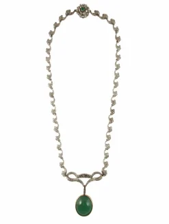 Collier Deux Ors, Emeraude Cabochon & Pavage Diamants