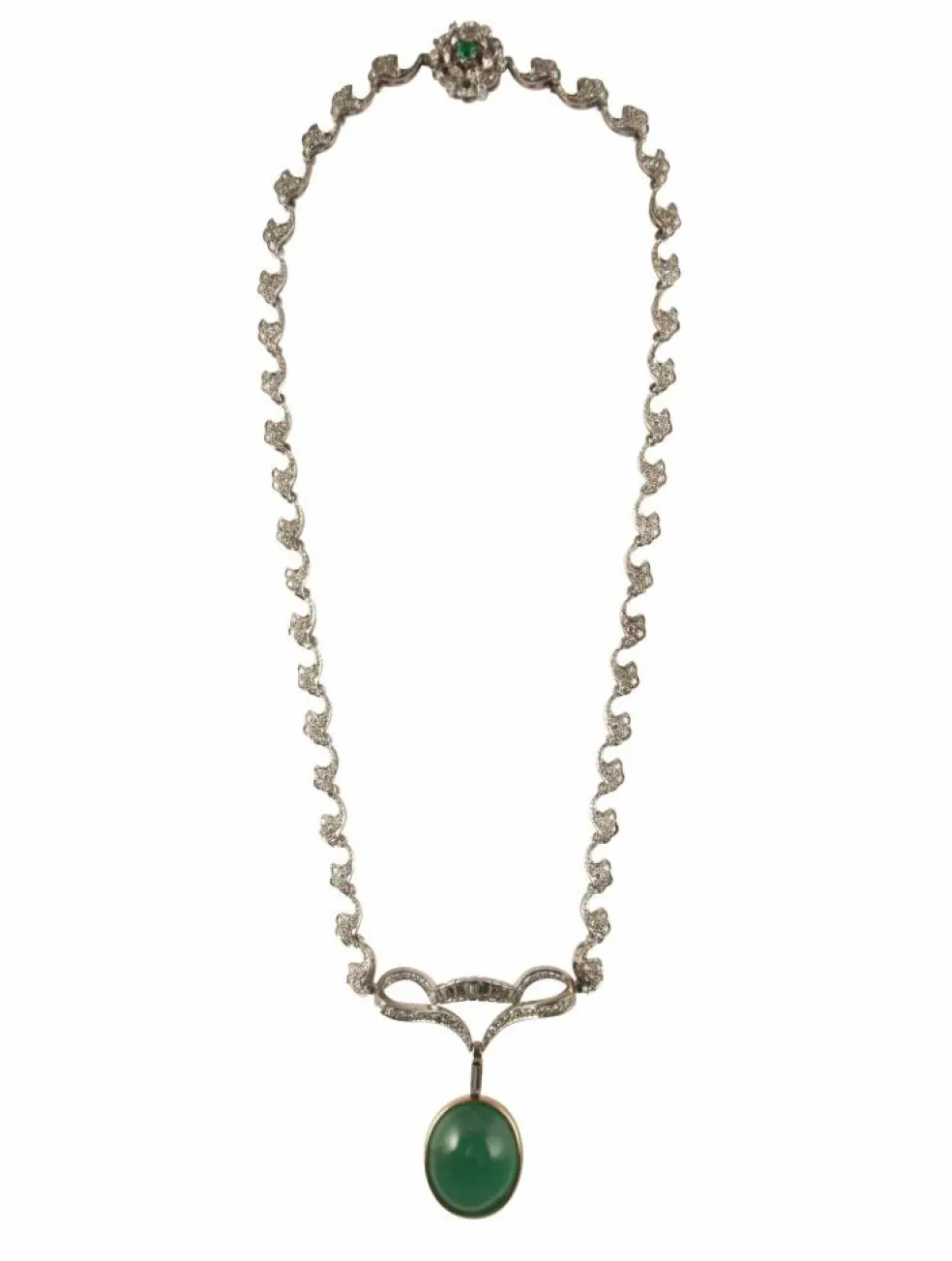 Collier Deux Ors, Emeraude Cabochon & Pavage Diamants