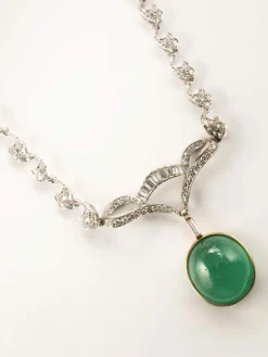 Collier Deux Ors, Emeraude Cabochon & Pavage Diamants