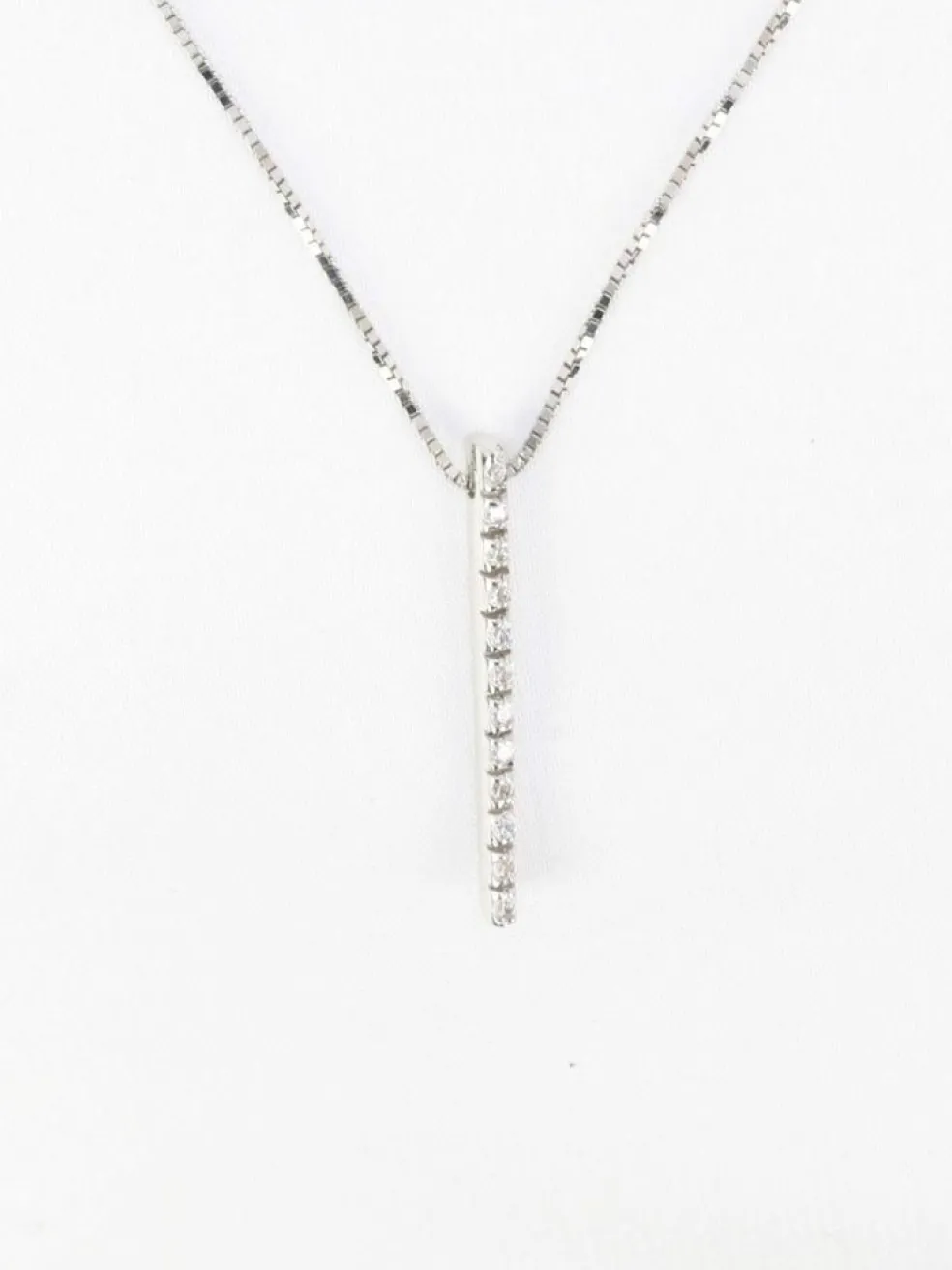 Collier diamant barrette verticale or blanc