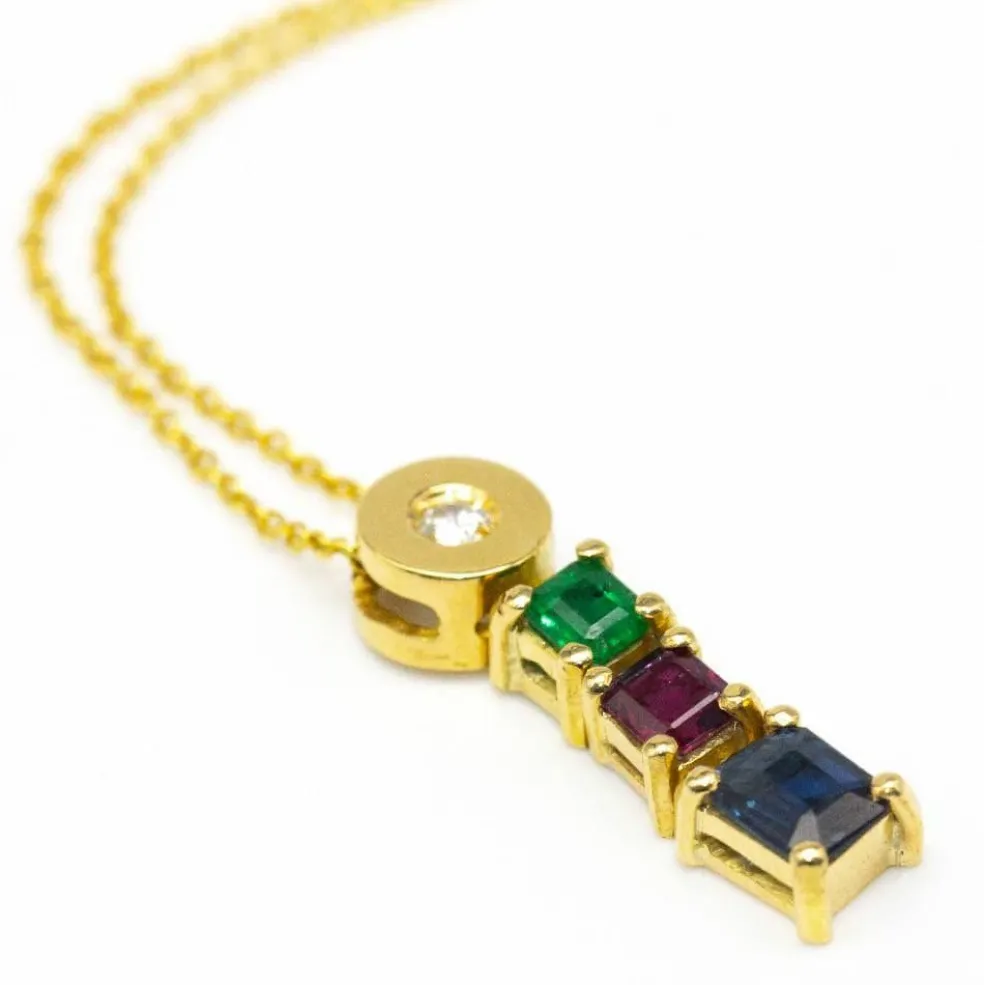 Collier diamant, rubis, émeraude et saphir