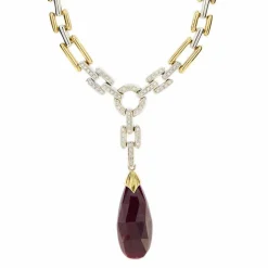 Collier diamants et rubis goutte