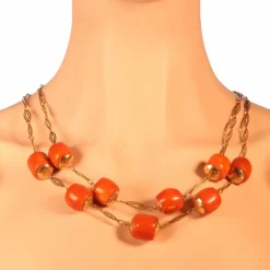Collier double rang avec perles de corail