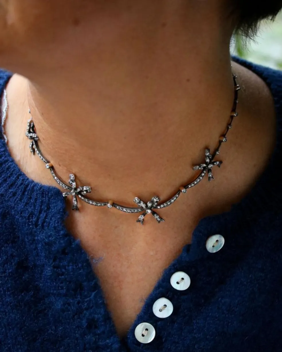 Collier Draperie 1900 Or Argent et Diamants