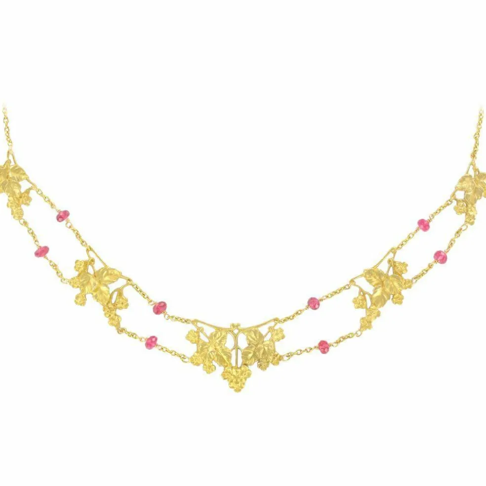 Collier draperie ancien or et spinelles