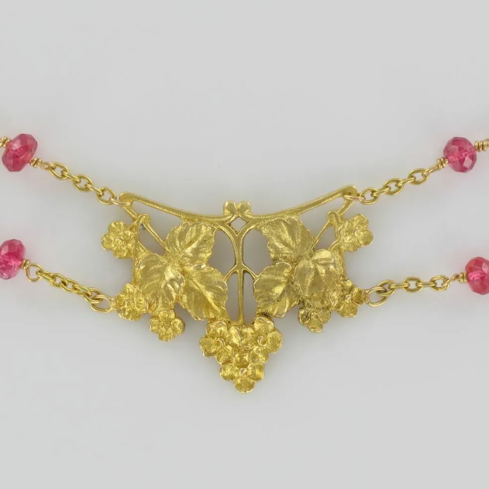Collier draperie ancien or et spinelles