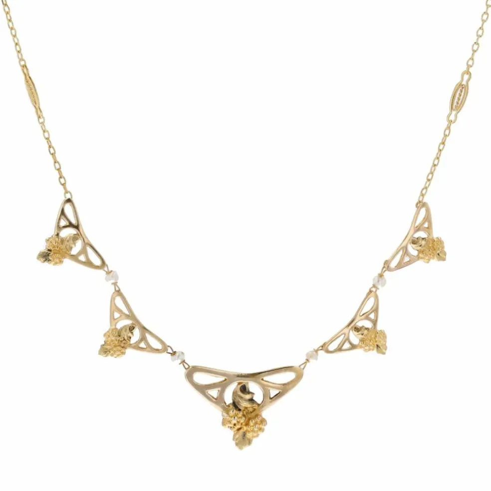 Collier draperie Art nouveau or et perles fines
