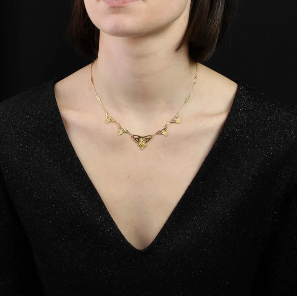 Collier draperie Art nouveau or et perles fines