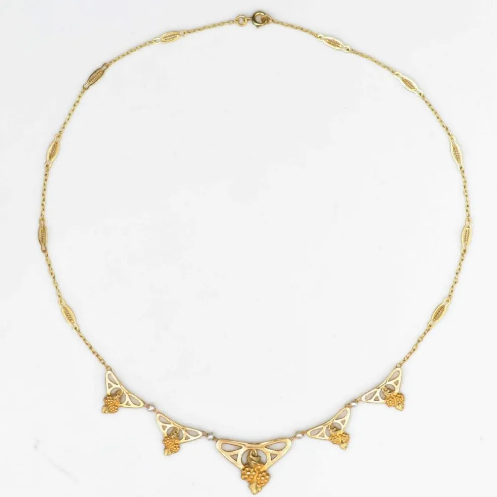 Collier draperie Art nouveau or et perles fines