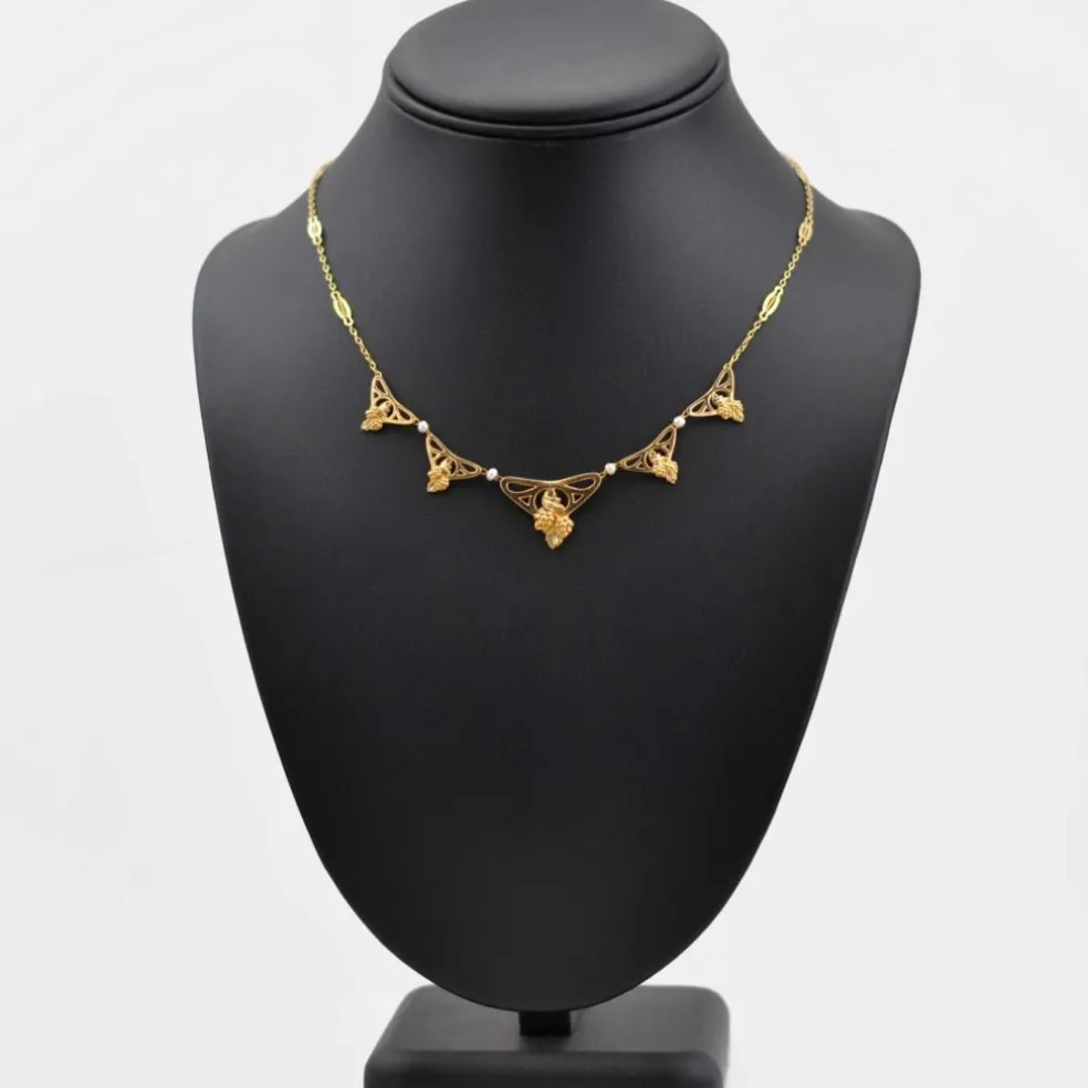 Collier draperie Art nouveau or et perles fines