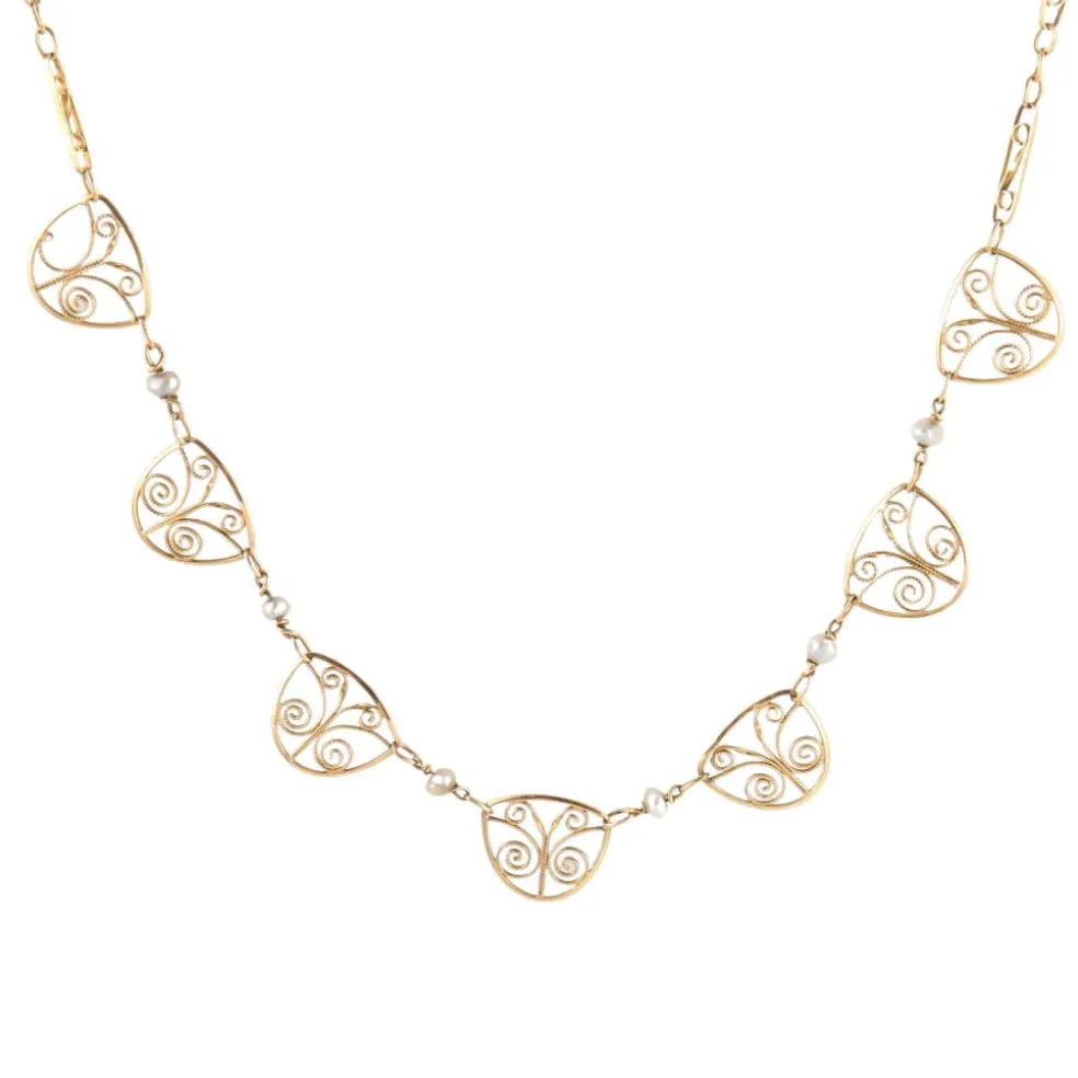 Collier draperie or jaune maille filigrane
