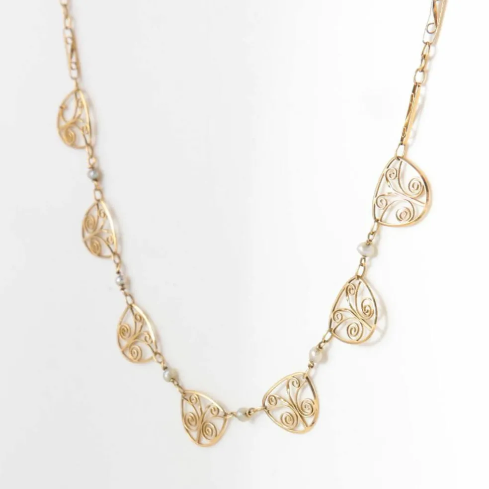Collier draperie or jaune maille filigrane