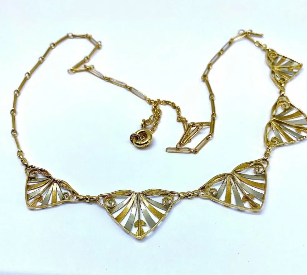 Collier draperie or jaune et or blanc, époque 1900/1930