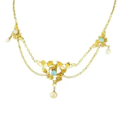 Collier Draperie Or Opales Perles Fines
