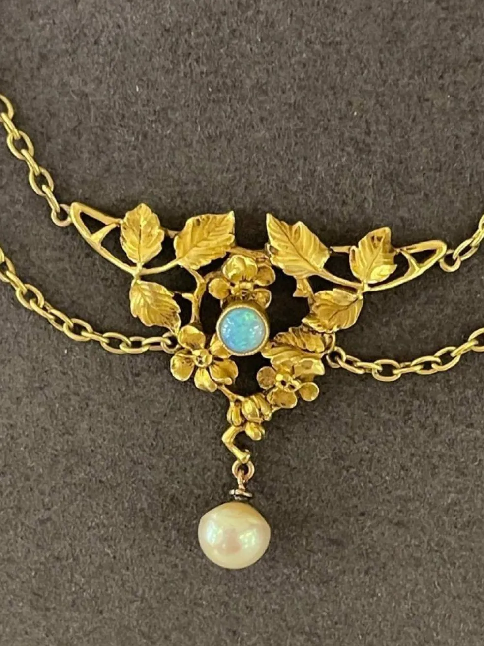 Collier Draperie Or Opales Perles Fines