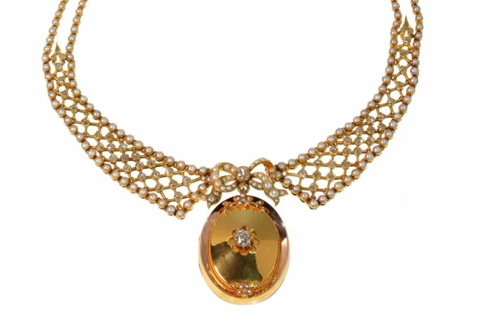 Collier en diamant victorien luxueux ensemble en or et perles