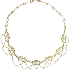 Collier en filigrane d'or, perles de graines naturelles