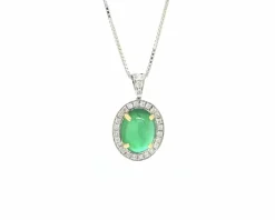 Collier en or blanc avec émeraude cabochon de 1,78 ct