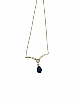 Collier en or blanc certifié IGI avec saphir et diamant