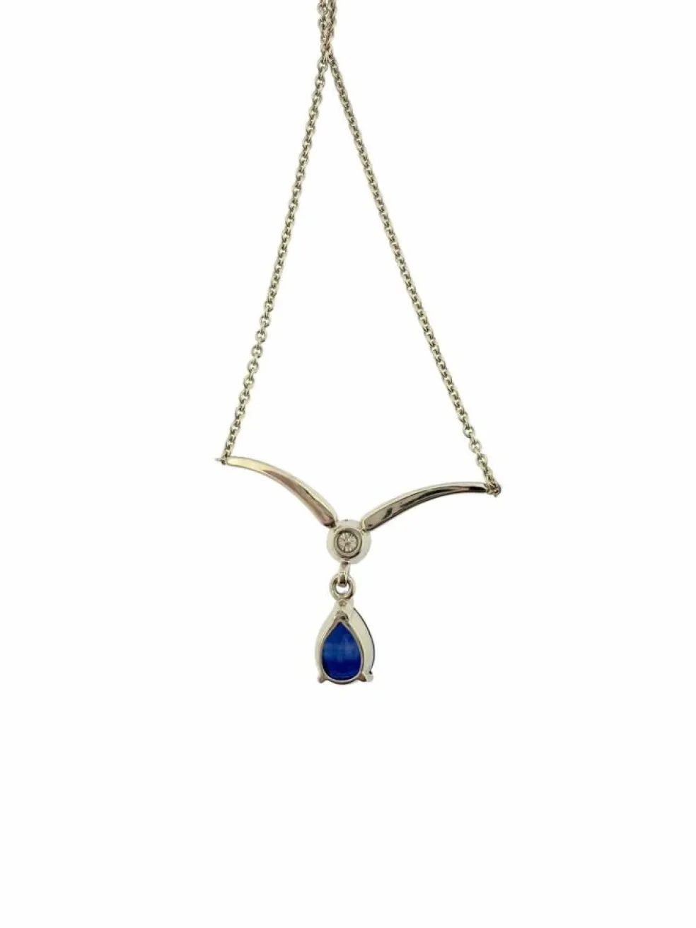 Collier en or blanc certifié IGI avec saphir et diamant