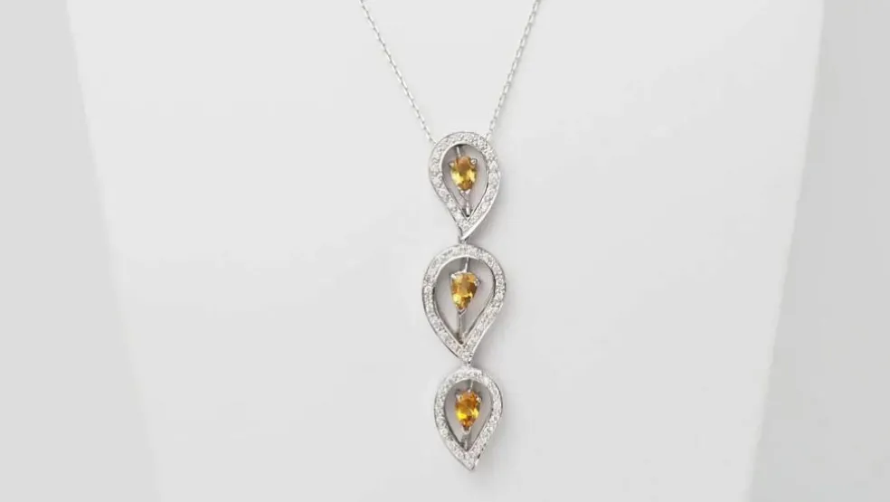 Collier en or blanc, citrine et diamants