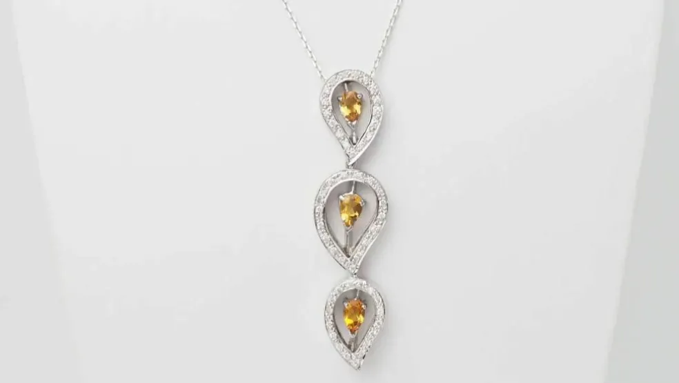 Collier en or blanc, citrine et diamants