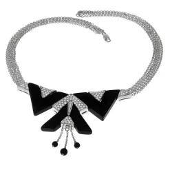 Collier en or blanc, onyx, diamants naturels