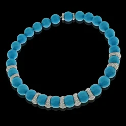 Collier en or blanc, turquoise d'Iran, diamants naturels