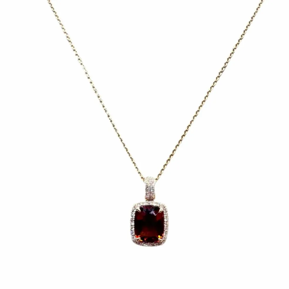 Collier en or jaune 18 carats avec citrine mandarine et diamant