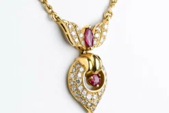 Collier en or jaune 18 carats Diamant et Rubis 1.78 carats