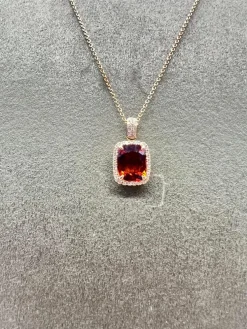 Collier en or jaune 18 carats avec citrine mandarine et diamant